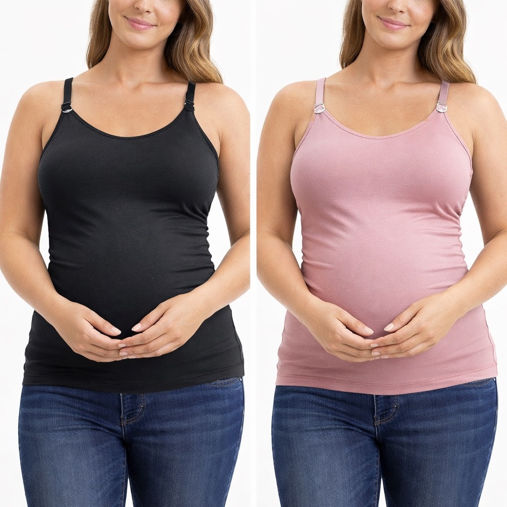 2-DESTINATION MATERNITY NURSING CAMI bundle black rose pink Large XL 4-way strap